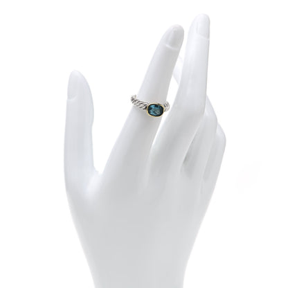 David Yurman Sterling Silver 18K Yellow Gold Blue Topaz 8mm Noblesse Ring 52 6 2 of 5