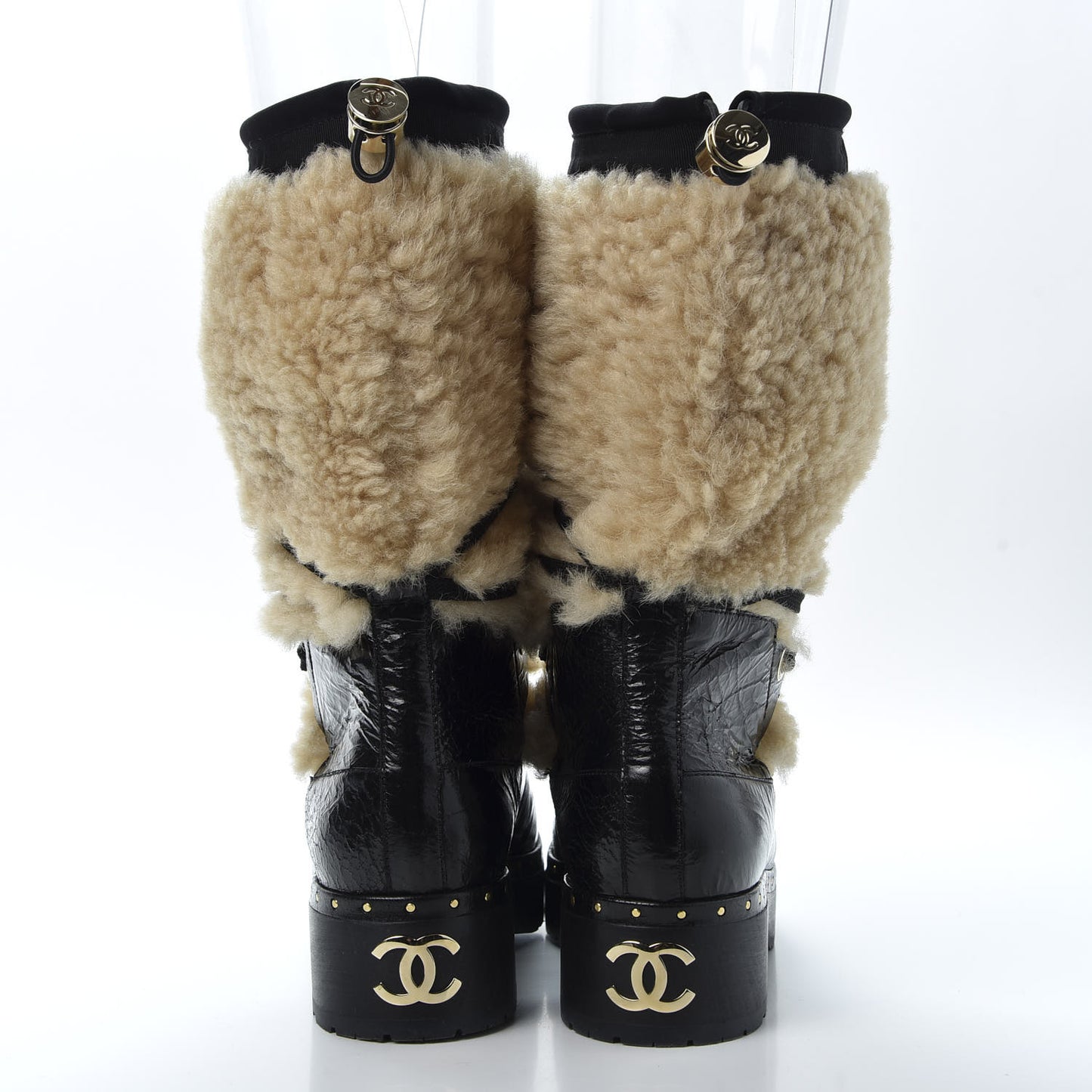 Patent Shearling Lace Up Boot 39 Black