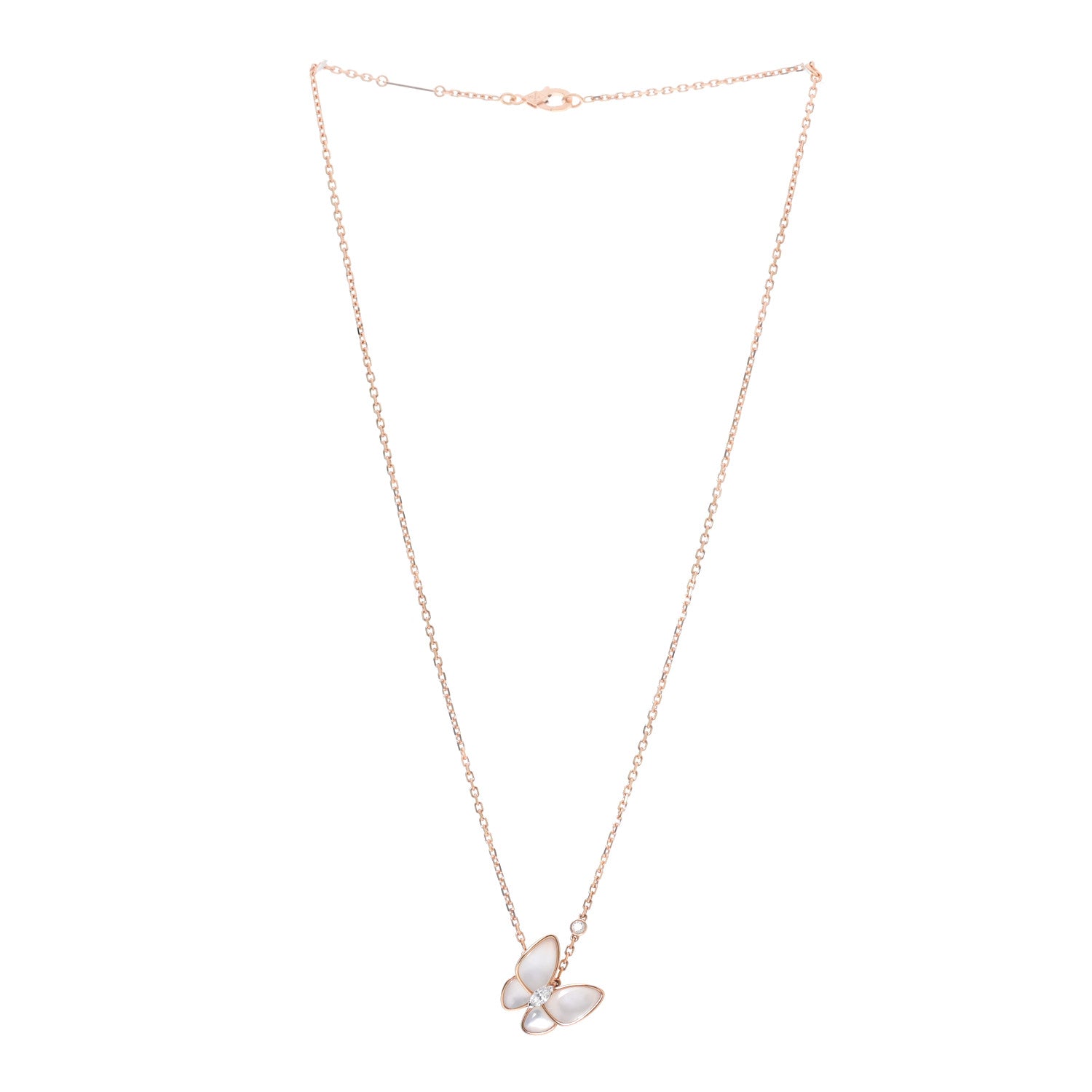 Van Cleef & Arpels 18K Rose Gold Diamond Mother of Pearl Two Butterfly Pendant Necklace 3 of 7