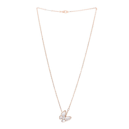 Van Cleef & Arpels 18K Rose Gold Diamond Mother of Pearl Two Butterfly Pendant Necklace 3 of 7