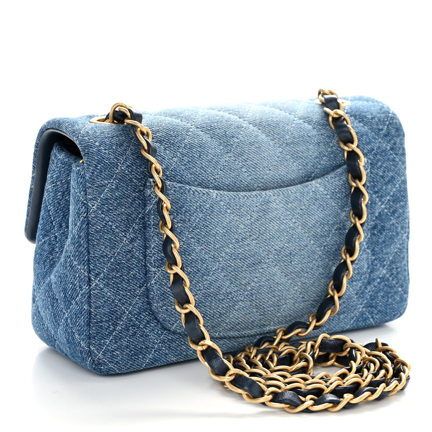 Chanel Washed Denim Quilted Mini Rectangular Flap Blue 3 of 10