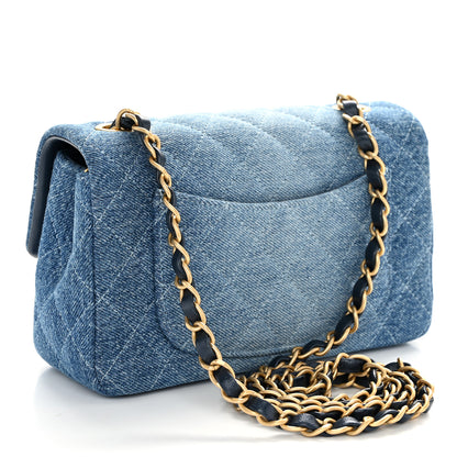 Chanel Washed Denim Quilted Mini Rectangular Flap Blue 3 of 10