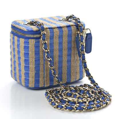 Chanel Raffia Jute Striped Mini Vanity Case With Chain Blue Beige 3 of 11