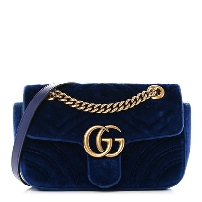 Gucci Velvet Matelasse Mini GG Marmont Shoulder Bag Cobalt Blue 1 of 10