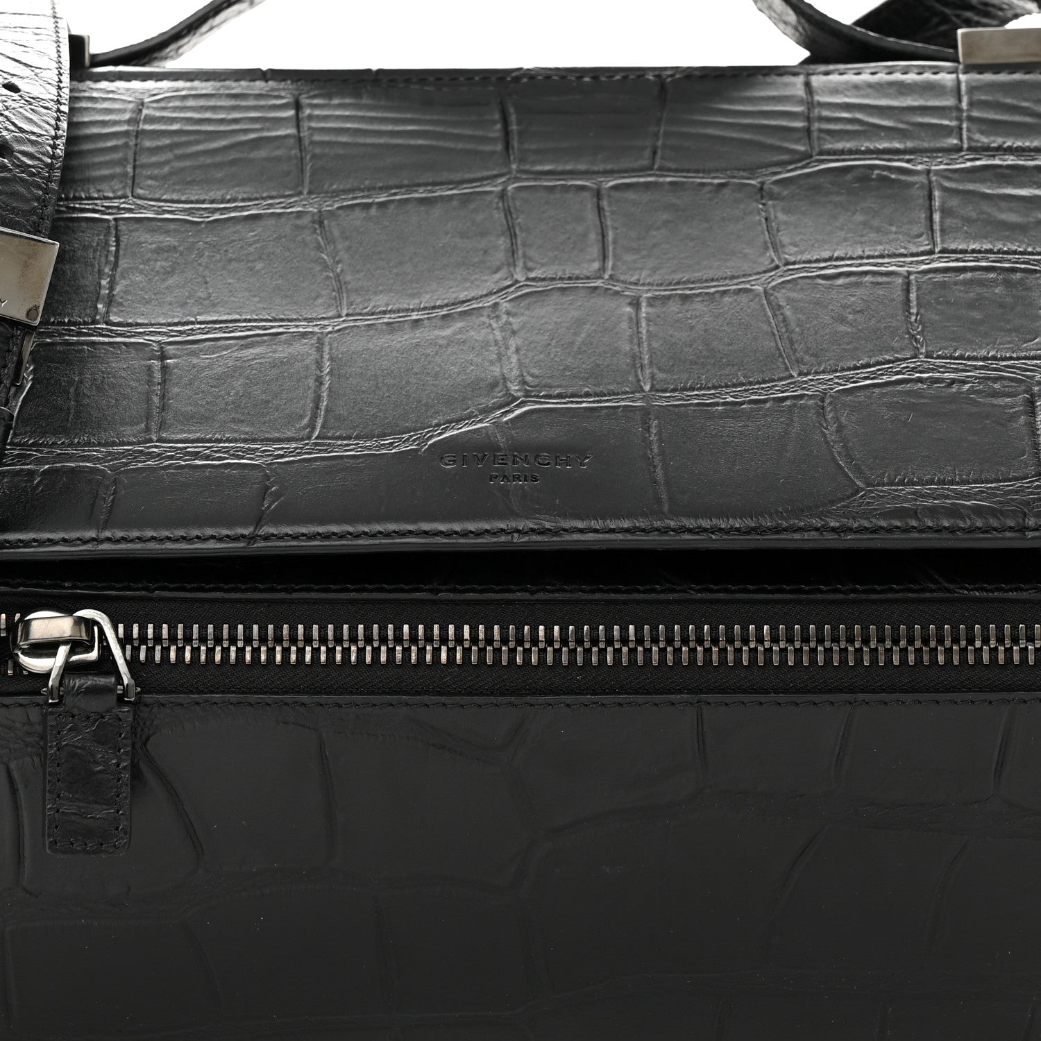 Givenchy Calfskin Crocodile Embossed Medium Pandora Box Crossbody Bag Black 8 of 10