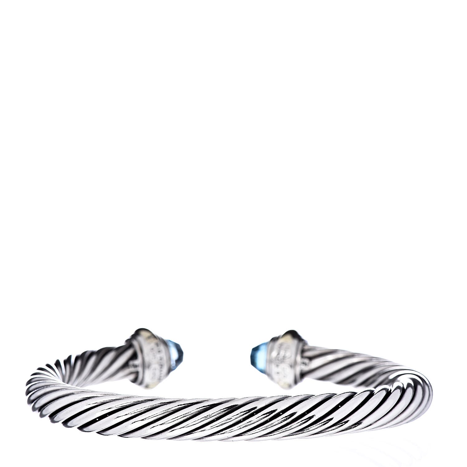 David Yurman Sterling Silver 14K Yellow Gold Blue Topaz 7mm Cable Classics Bracelet 3 of 4