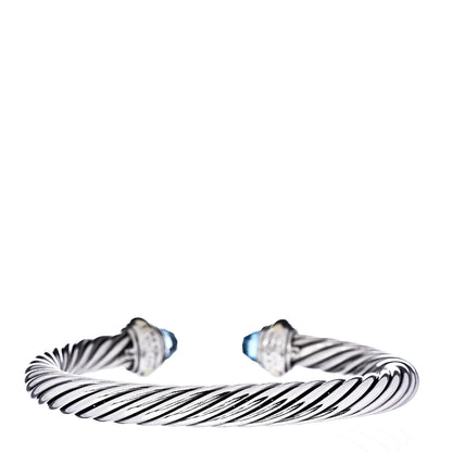 David Yurman Sterling Silver 14K Yellow Gold Blue Topaz 7mm Cable Classics Bracelet 3 of 4