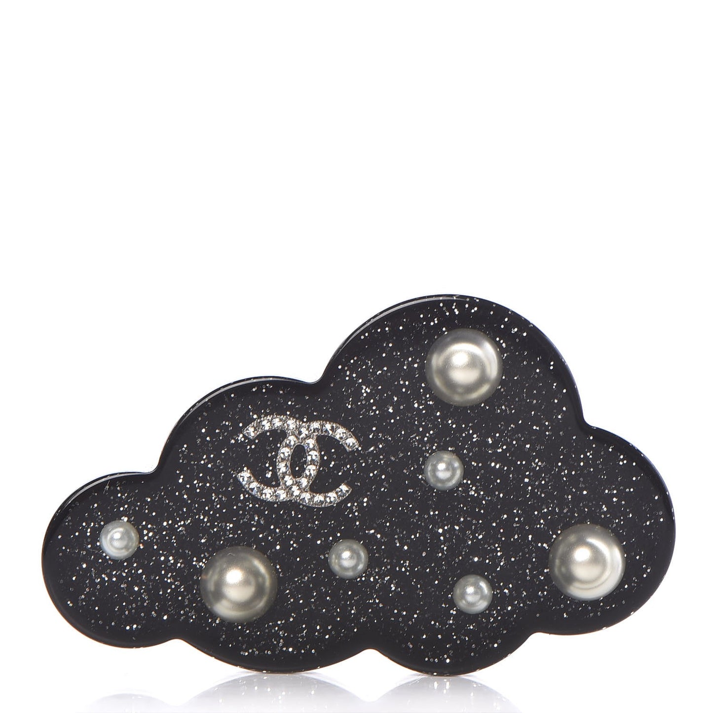 Glittered Resin Crystal Pearl CC Cloud Brooch Black Silver