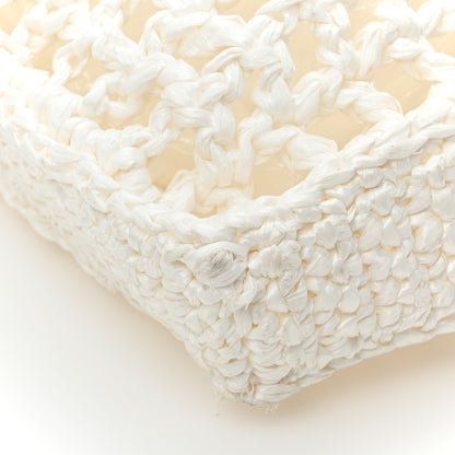 Prada Yarn Raffia Effect Crochet Logo Embroidered Tote Bag White 12 of 12