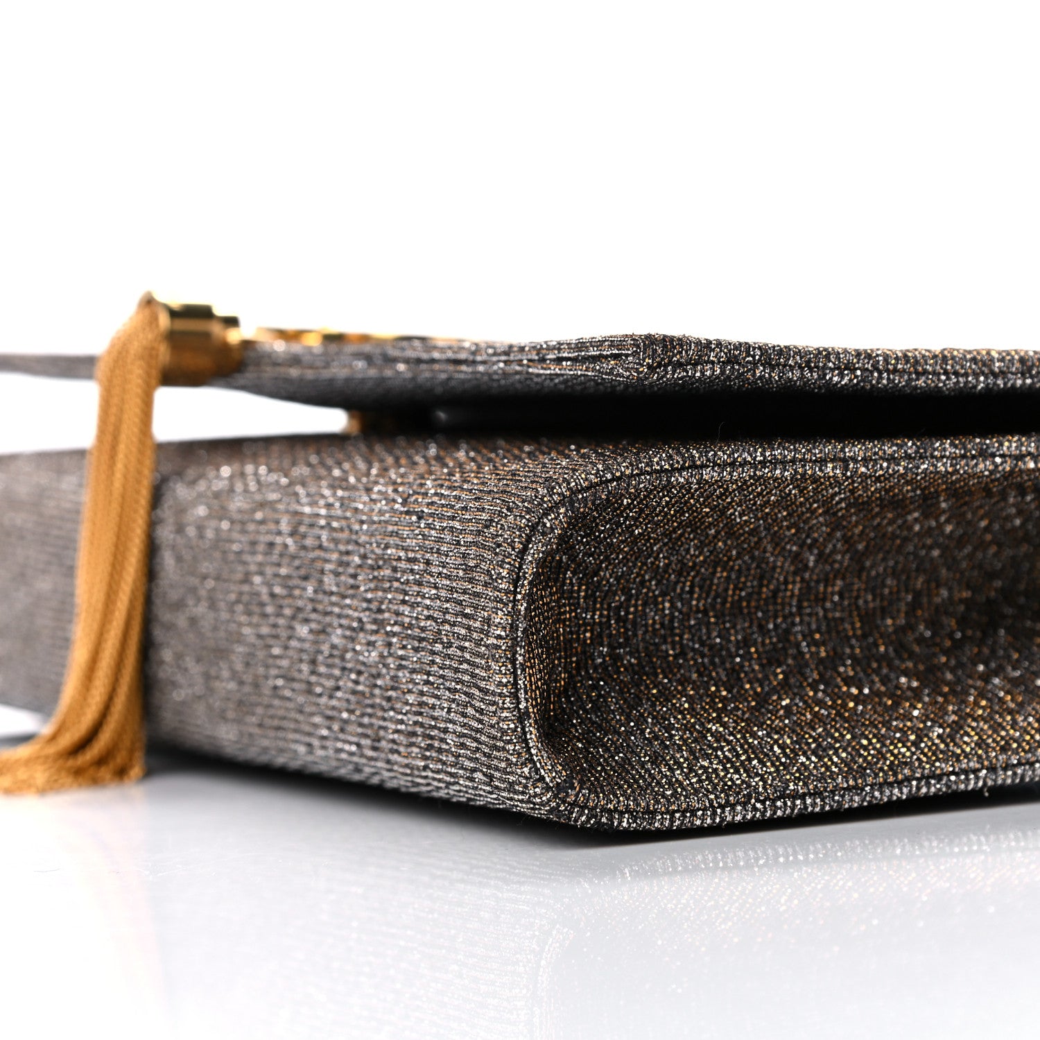 Saint Laurent Metallic Canvas Woven Classic Monogram Tassel Clutch Silver Gold 8 of 13