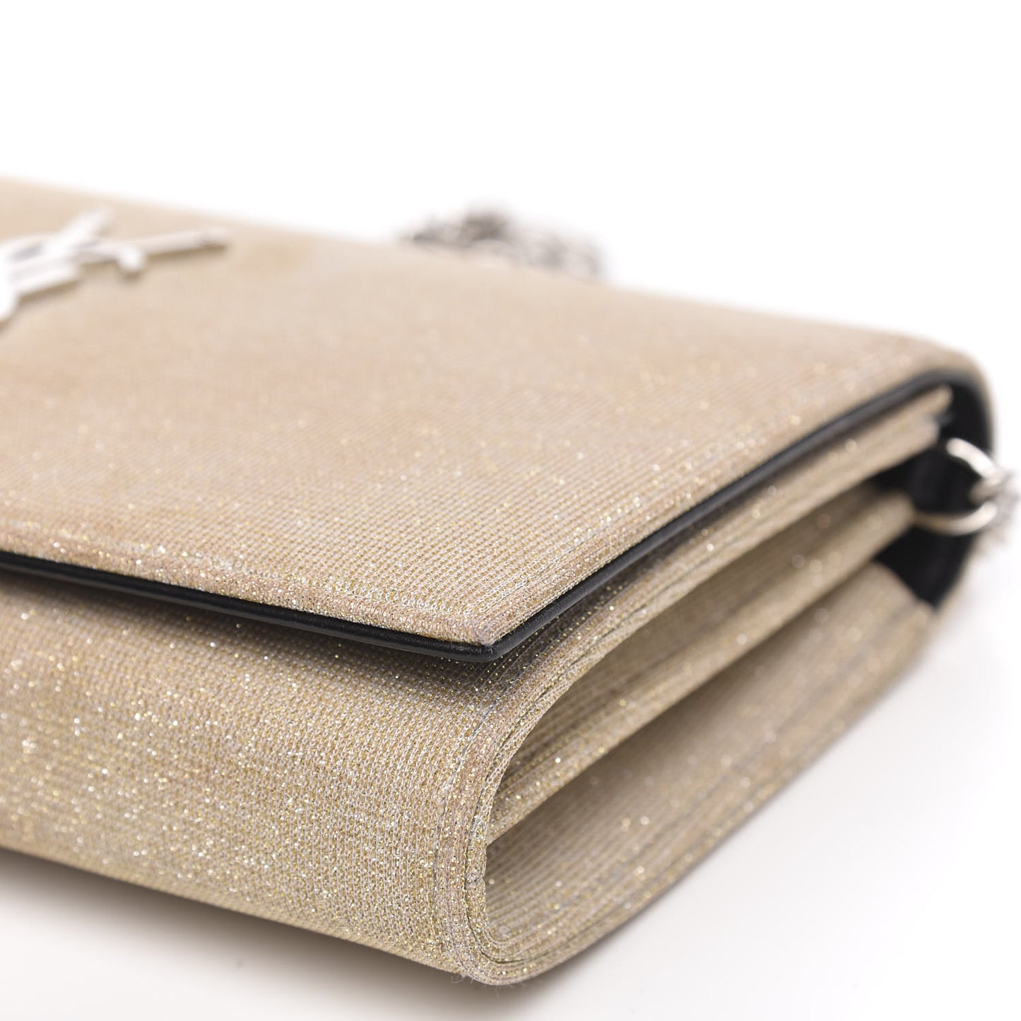 Metallic Sparkle Fabric Monogram Chain Wallet Platino
