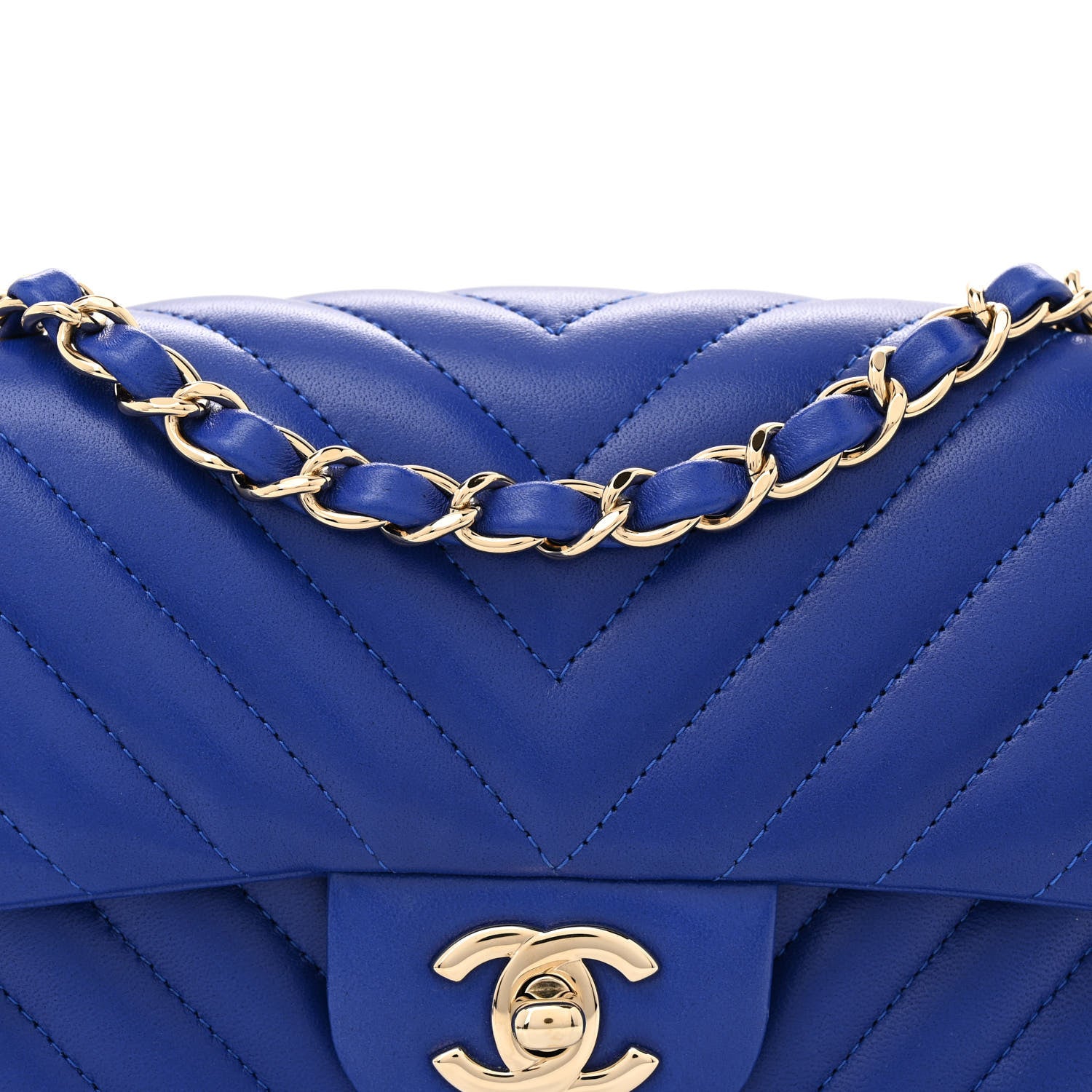 Chanel Lambskin Chevron Quilted Mini Rectangular Flap Blue 8 of 11