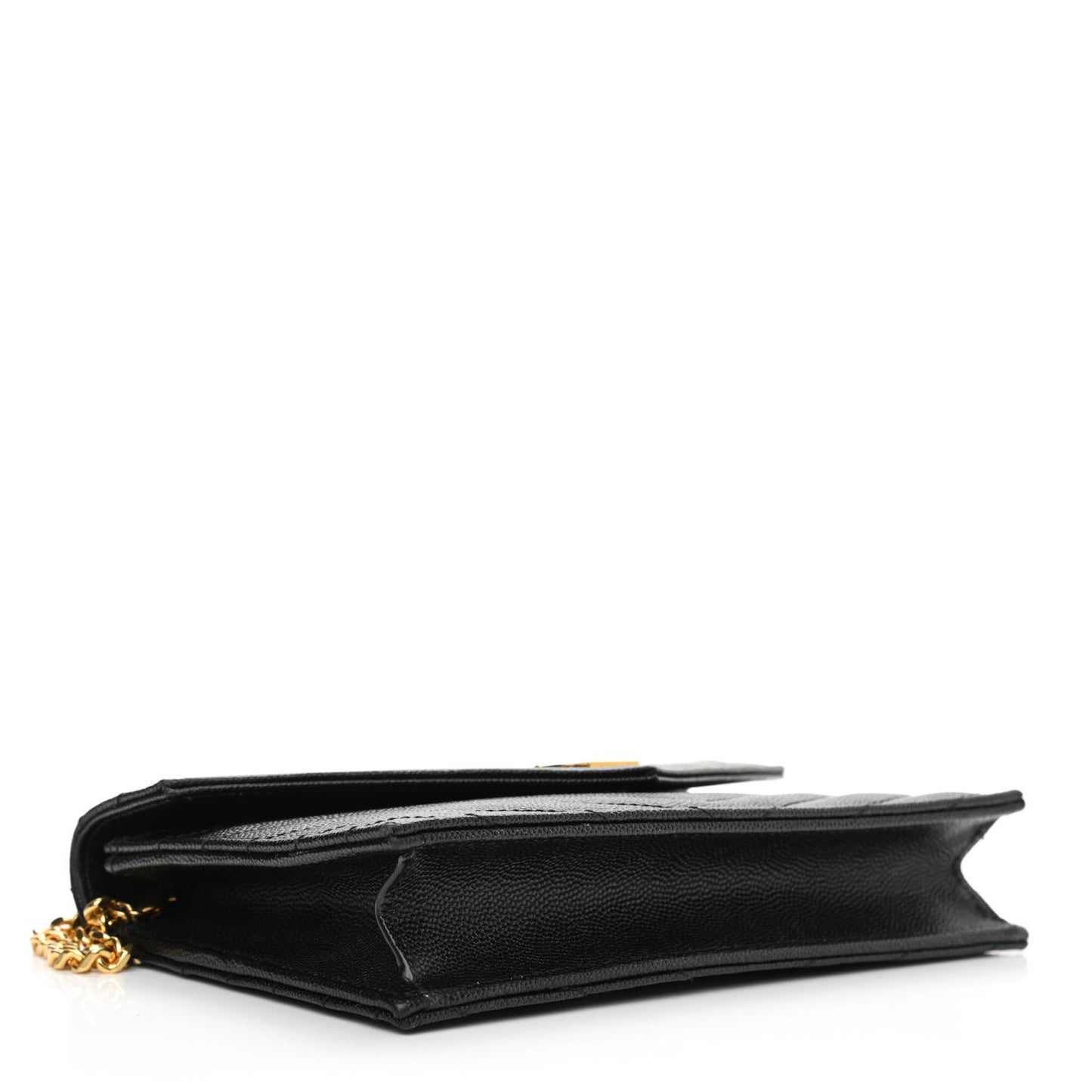 Grain De Poudre Matelasse Chevron Monogram Envelope Chain Wallet Black