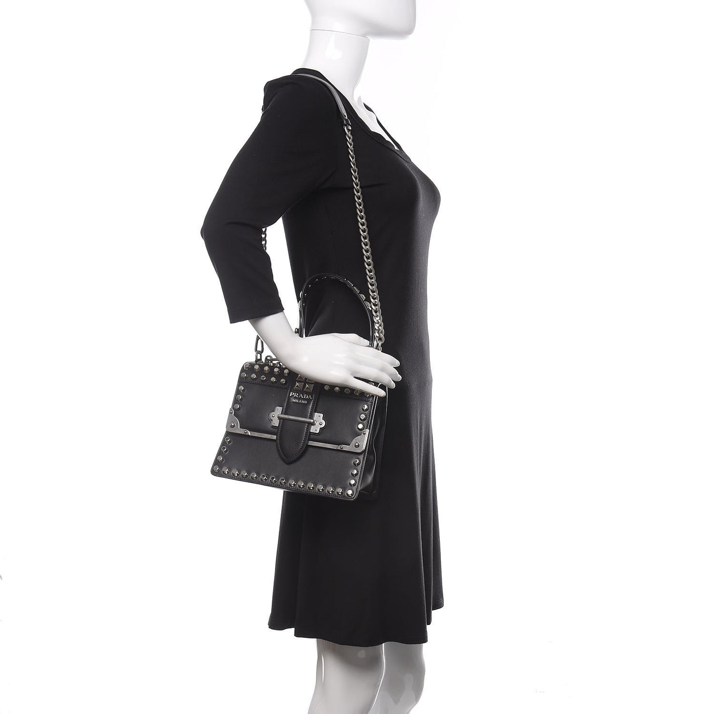 City Calfskin Saffiano Studded Cahier Bag Black