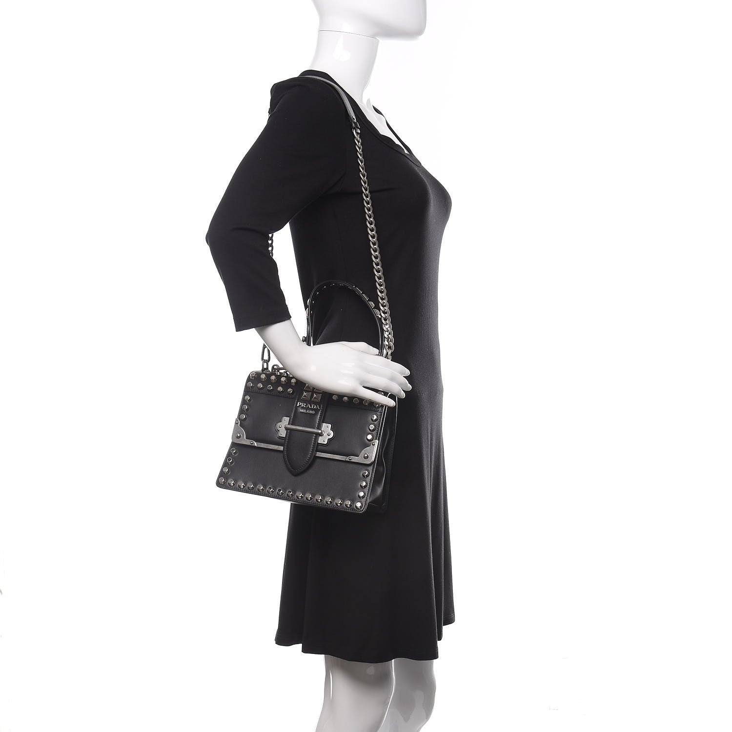 Prada City Calfskin Saffiano Studded Cahier Bag Black 2 of 10