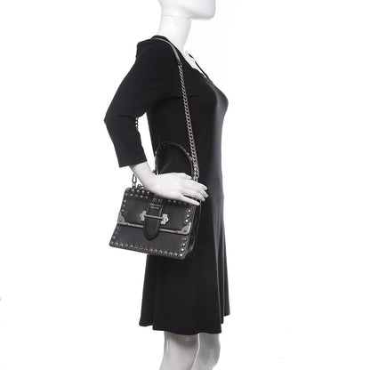 Prada City Calfskin Saffiano Studded Cahier Bag Black 2 of 10