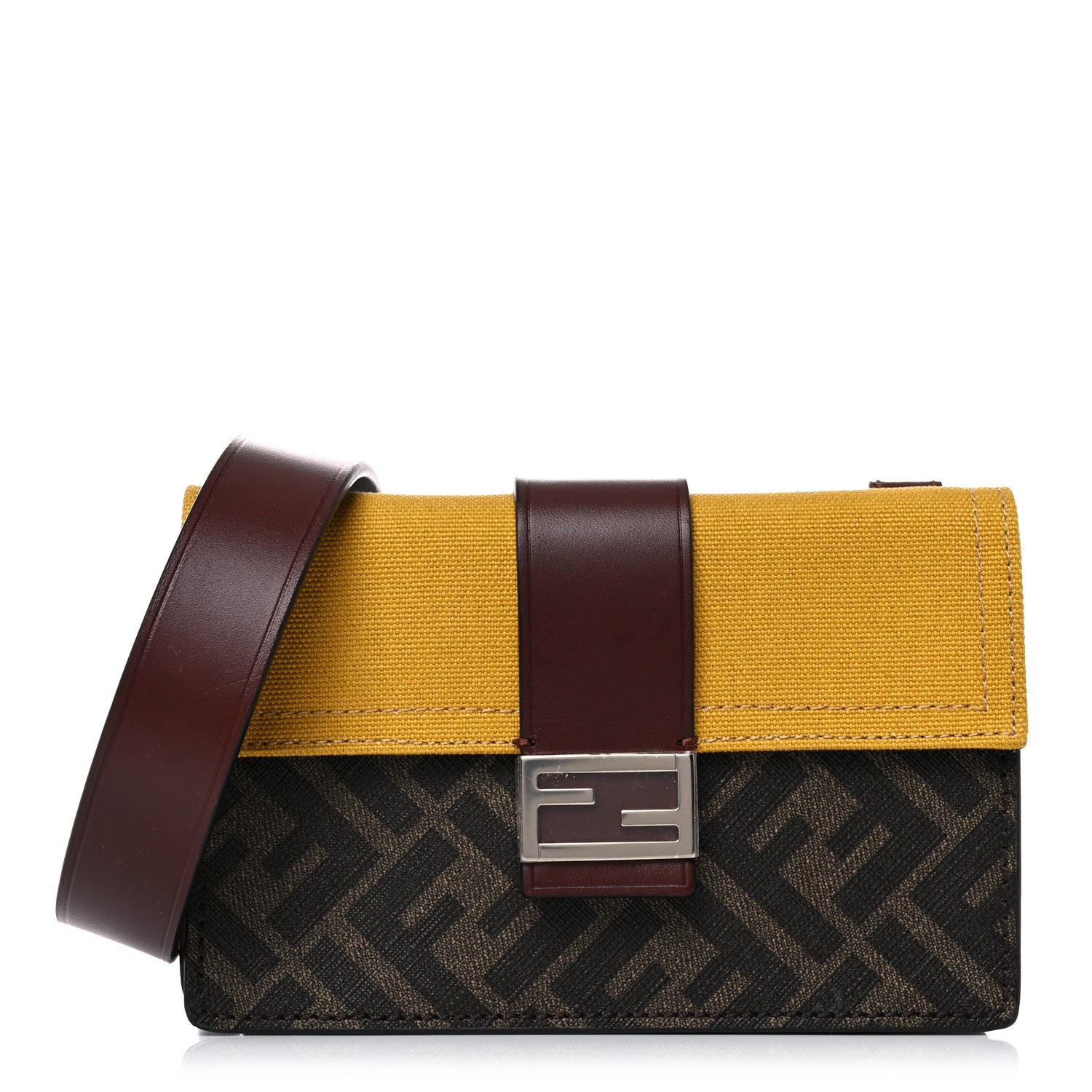 Fendi Glazed Fabric Cotton Vitello King Aura FF 1974 Baguette Belt Pouch Tobacco Moro Mimosa Gianda 1 of 16