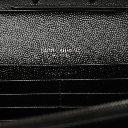 Saint Laurent Grain De Poudre Matelasse Chevron Monogram Monochrome Chain Wallet Black 6 of 11