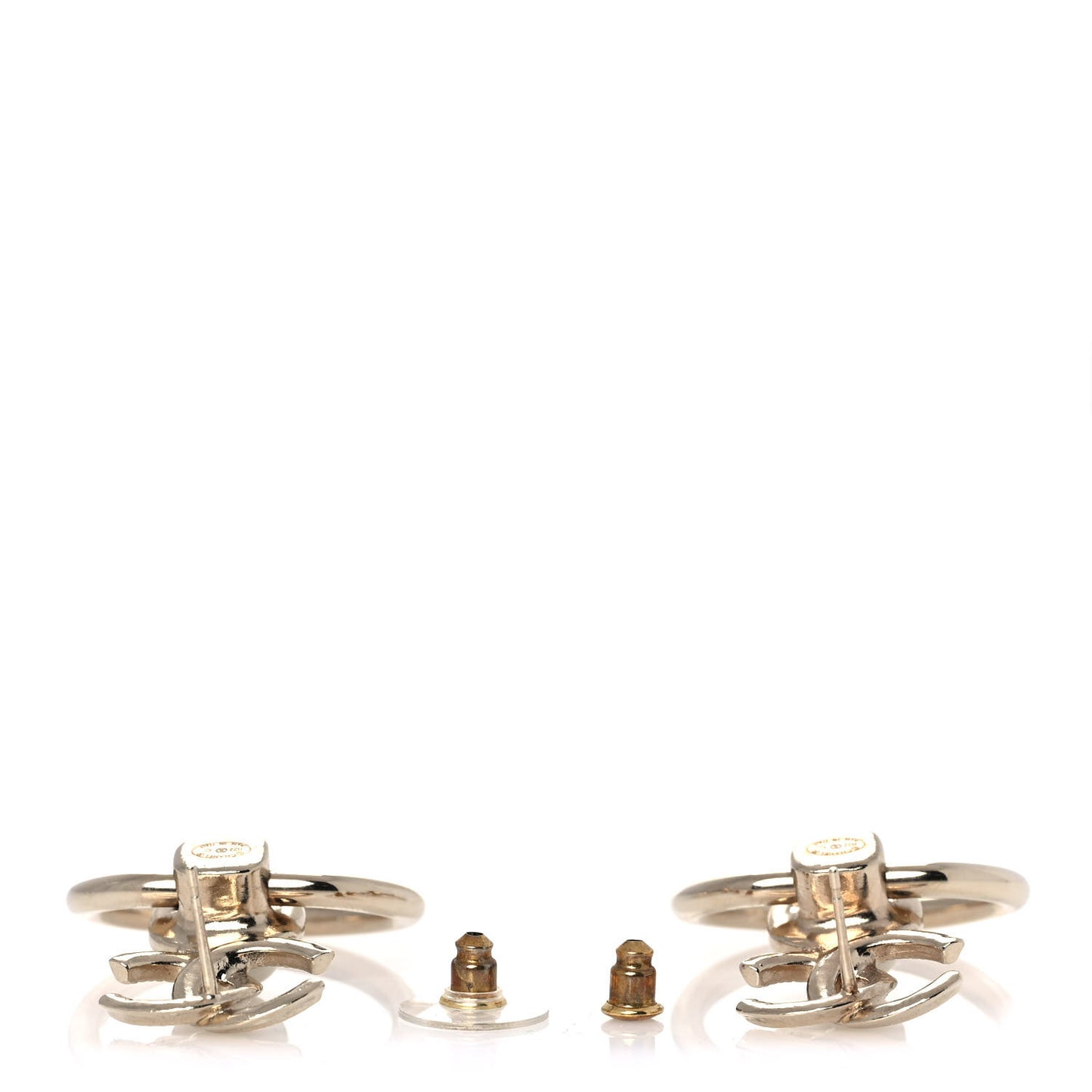 Metal Pearl CC Hoop Drop Earrings Gold