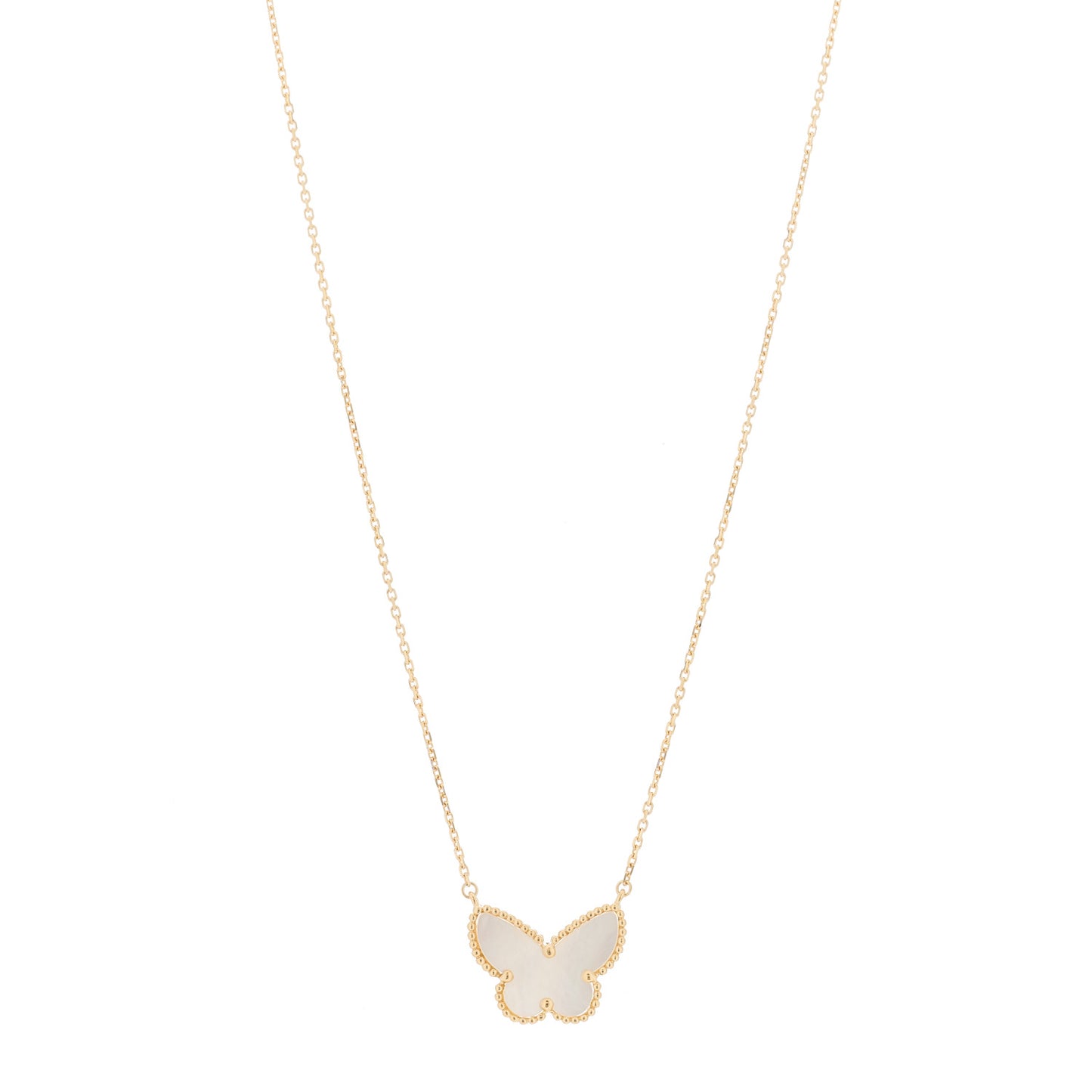 18K Yellow Gold Mother of Pearl Lucky Alhambra Butterfly Pendant Necklace