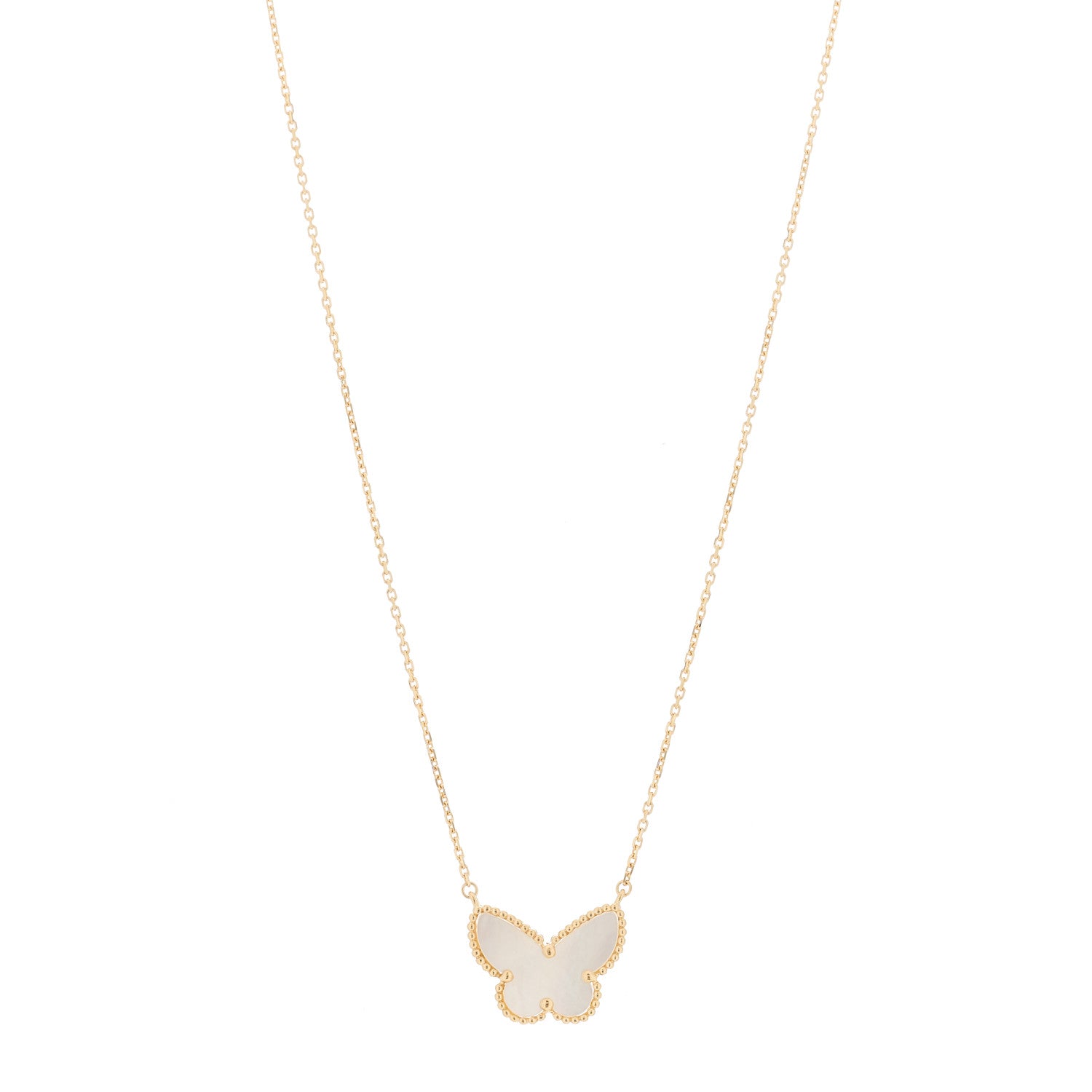 Van Cleef & Arpels 18K Yellow Gold Mother of Pearl Lucky Alhambra Butterfly Pendant Necklace 1 of 5