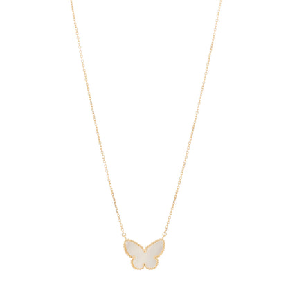 Van Cleef & Arpels 18K Yellow Gold Mother of Pearl Lucky Alhambra Butterfly Pendant Necklace 1 of 5