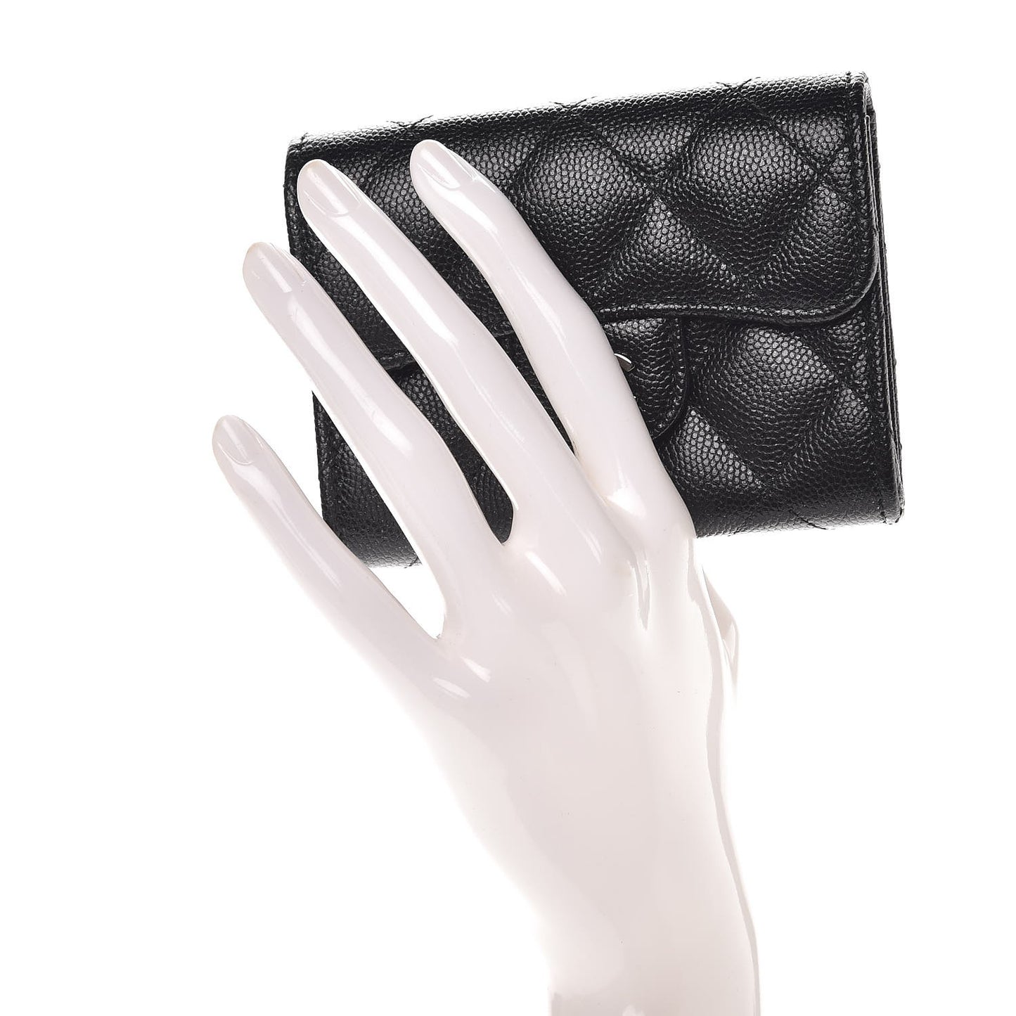 Iridescent Caviar Quilted Card Holder Black
