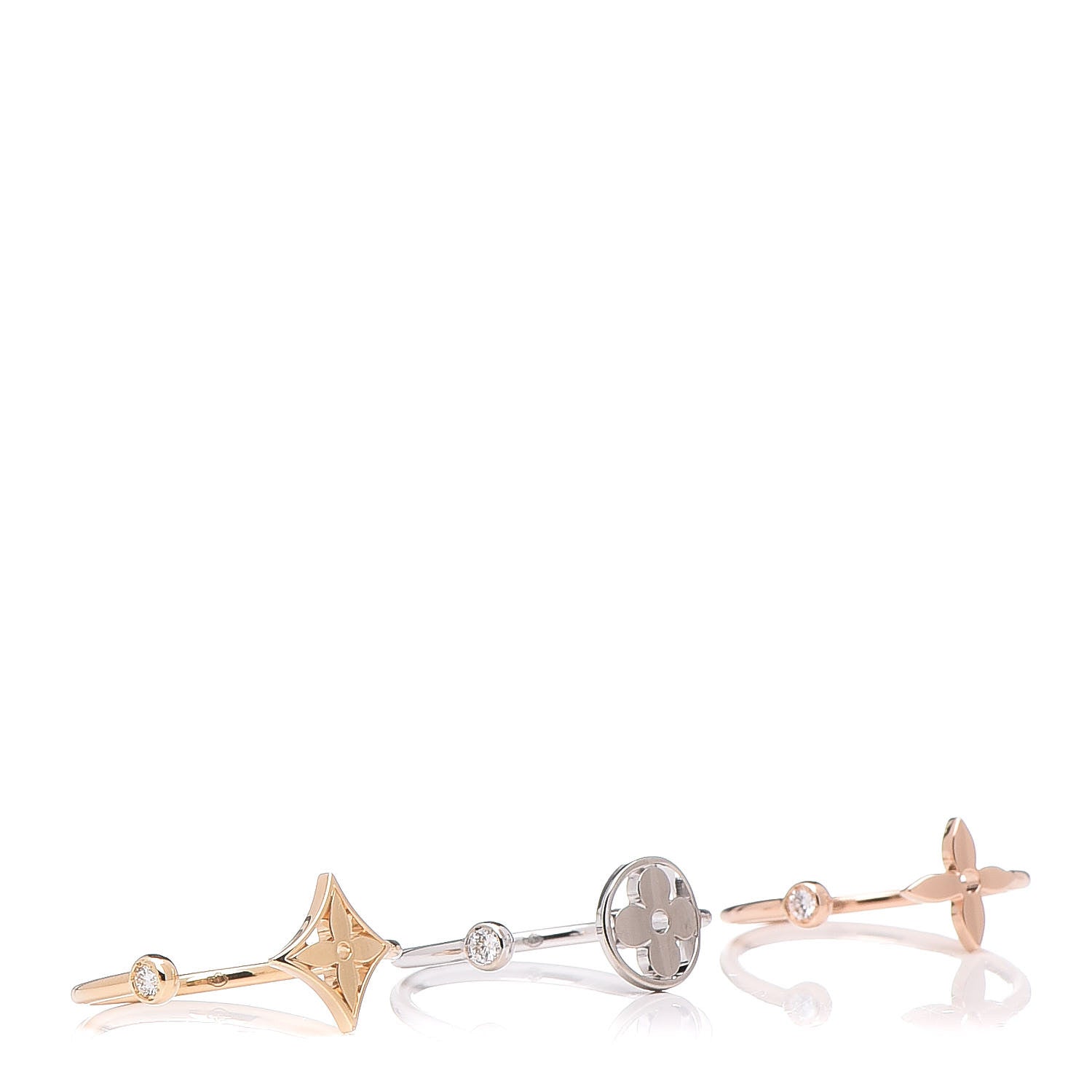 Louis Vuitton 18K Yellow White Pink Gold Diamond Idylle Blossom Ring 3 Set 54 7 1 of 10