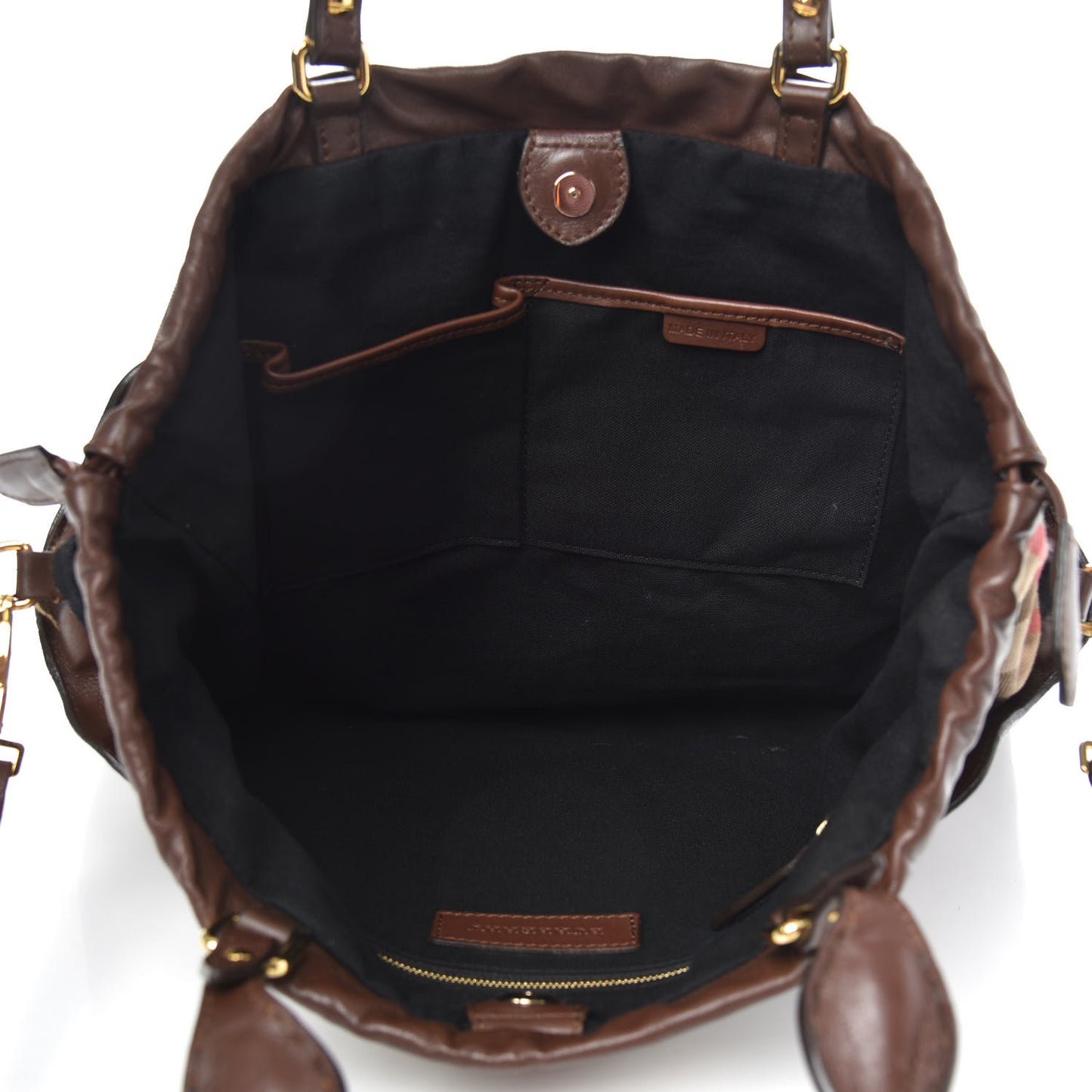 Soft Calfskin House Check Big Crush Tote Brown Ochre