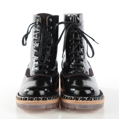 Chanel Patent Calfskin Chain Around Lace Up Boots 35.5 Black 2 of 8