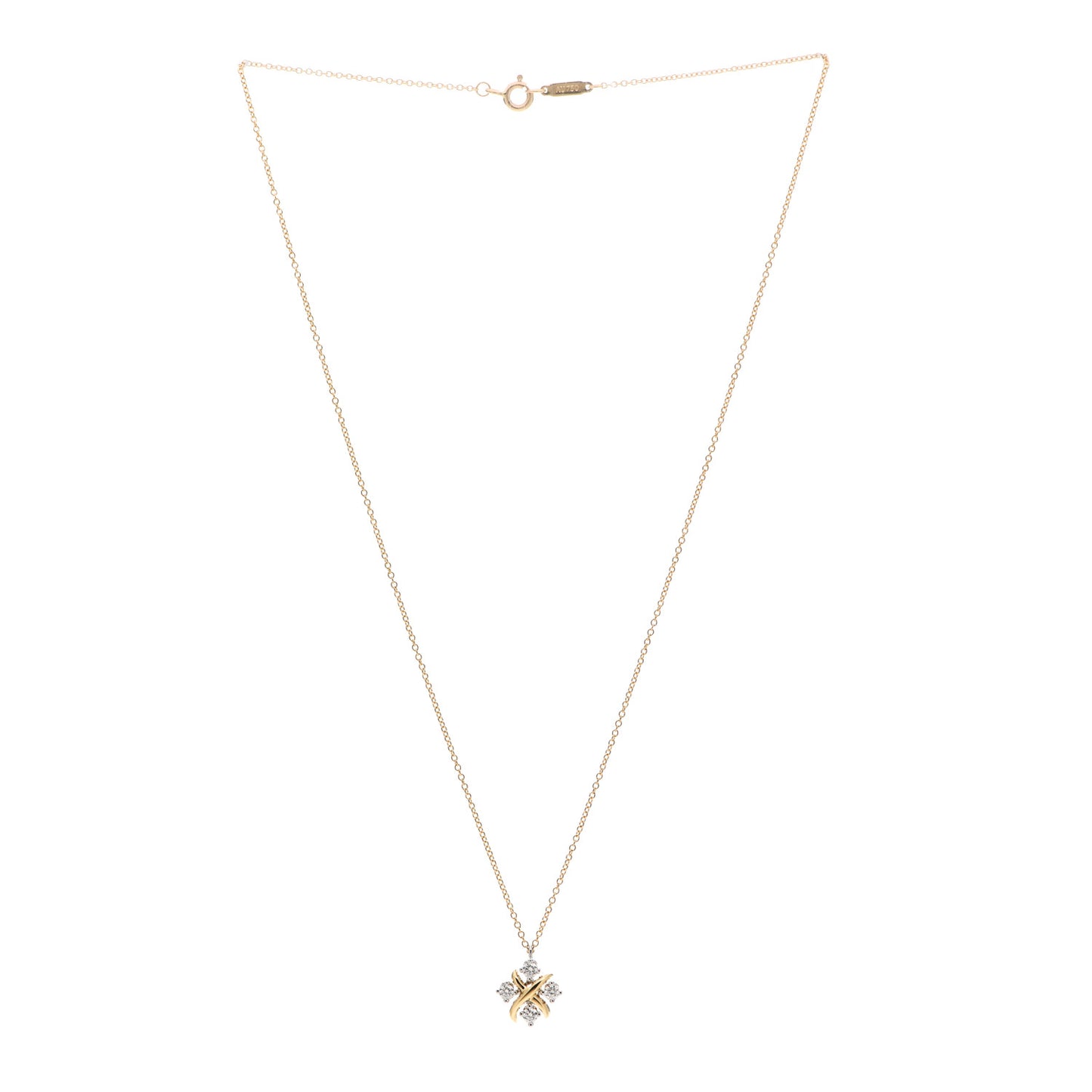 Platinum 18K Yellow Gold Diamond Schlumberger Lynn Pendant Necklace