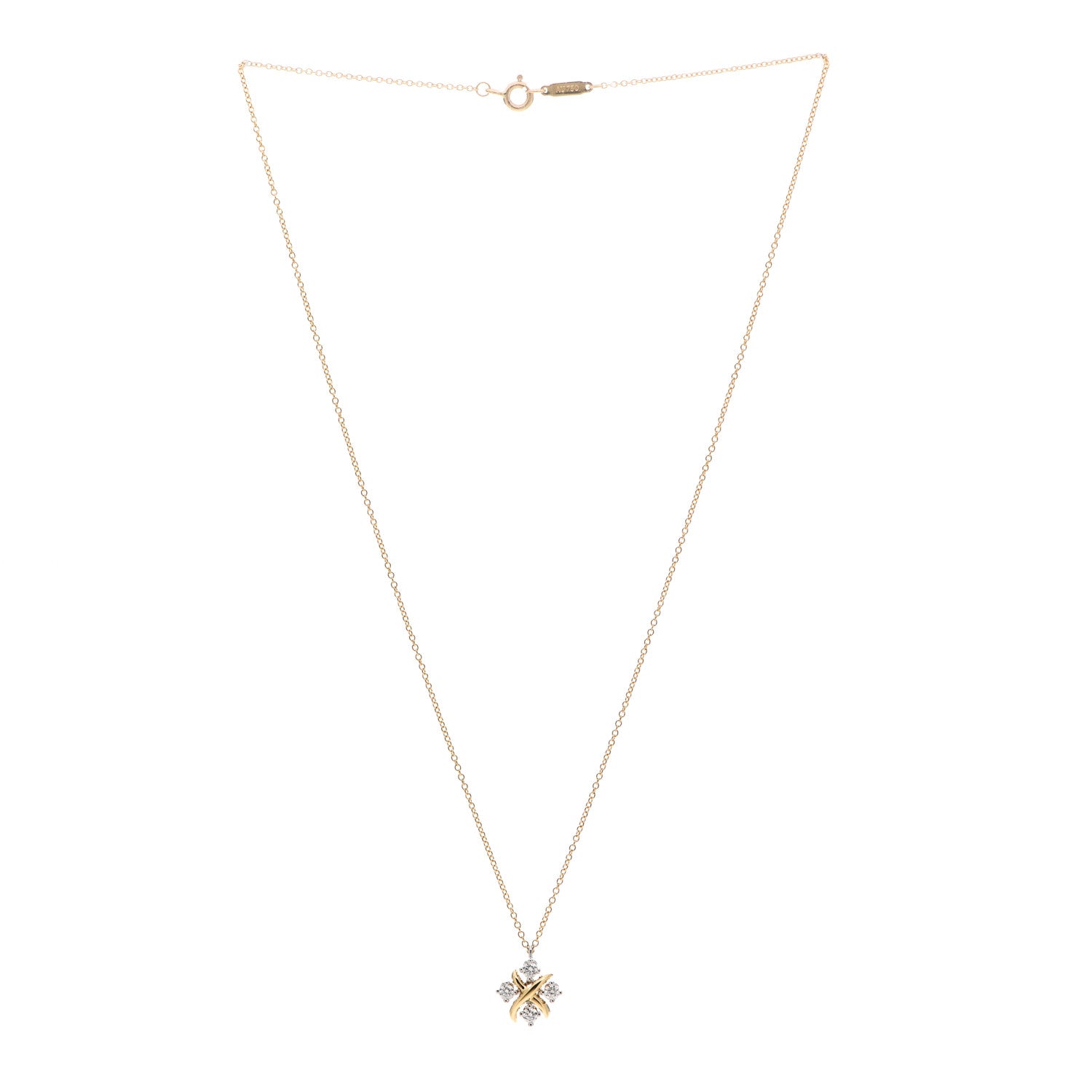 Tiffany Platinum 18K Yellow Gold Diamond Schlumberger Lynn Pendant Necklace 3 of 5