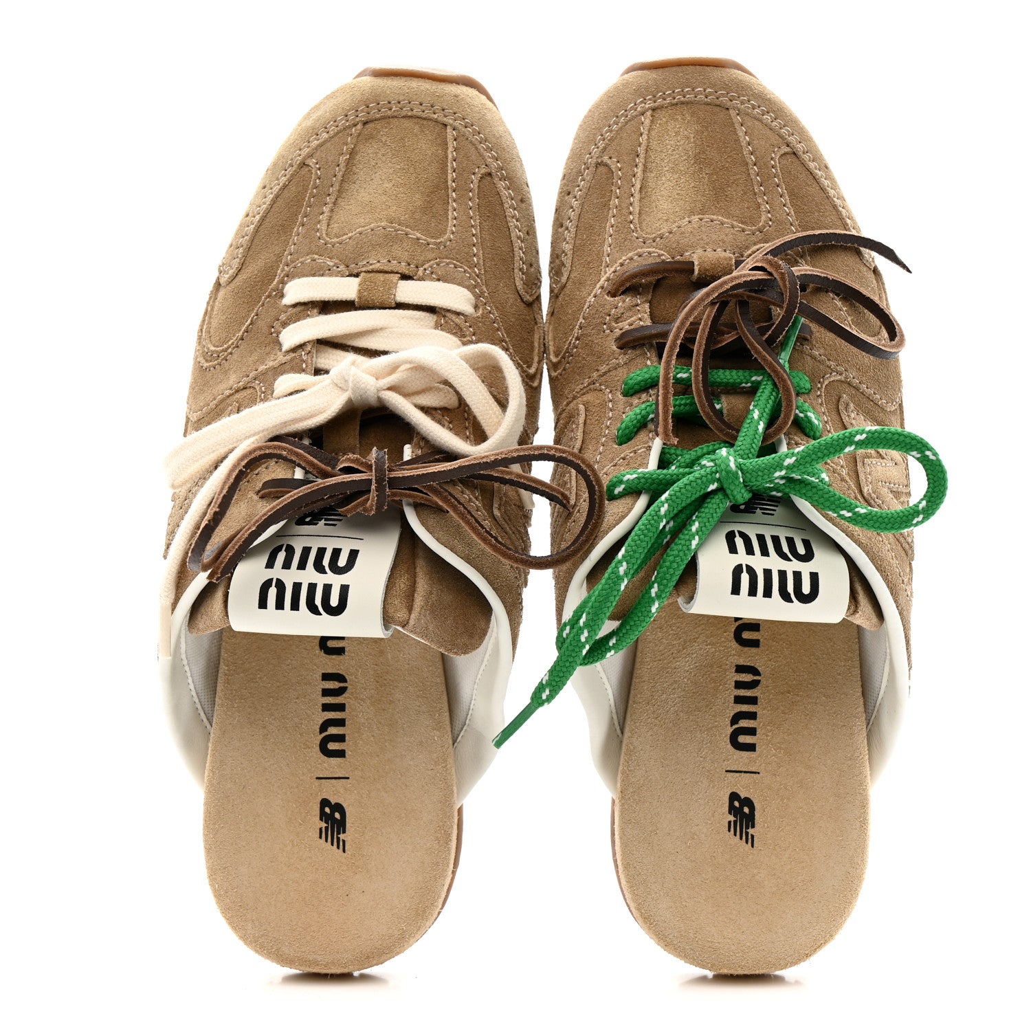 Miu Miu X NEW BALANCE Faded Suede Calfskin 530 SL Slip-On Mules 36 Ecru 2 of 10