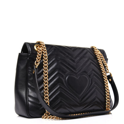 Gucci Calfskin Matelasse Medium GG Marmont Shoulder Bag Black 3 of 18