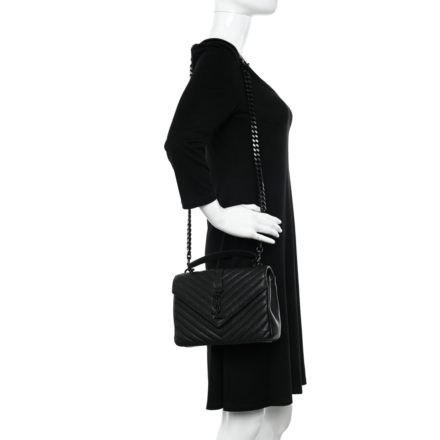 Sheepskin Matelasse Chevron Monogram Monochrome Medium College Bag Black