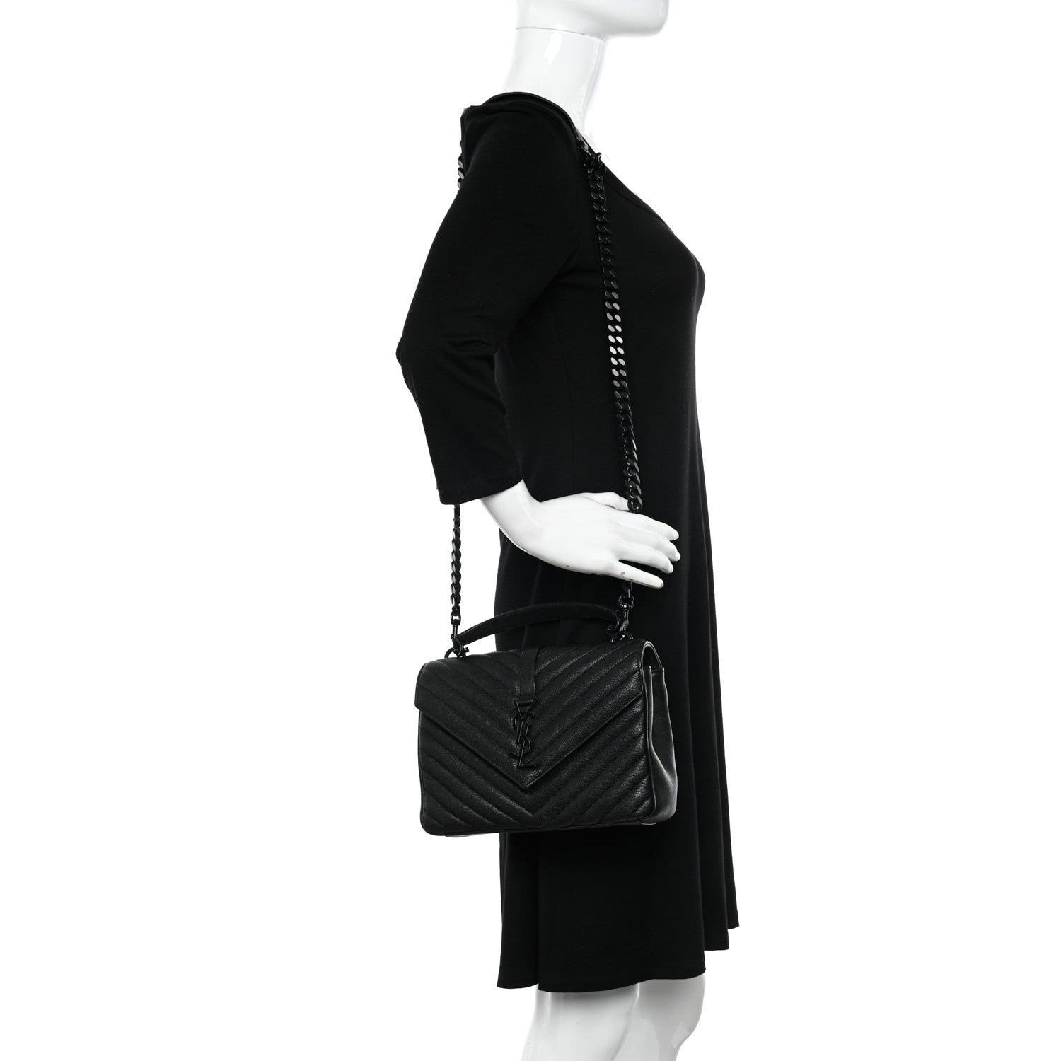 Saint Laurent Sheepskin Matelasse Chevron Monogram Monochrome Medium College Bag Black 2 of 12