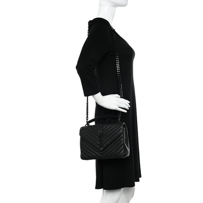 Saint Laurent Sheepskin Matelasse Chevron Monogram Monochrome Medium College Bag Black 2 of 12