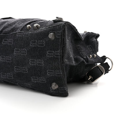 Balenciaga Washed Denim BB Monogram Neo Cagole City Handbag Black 8 of 8