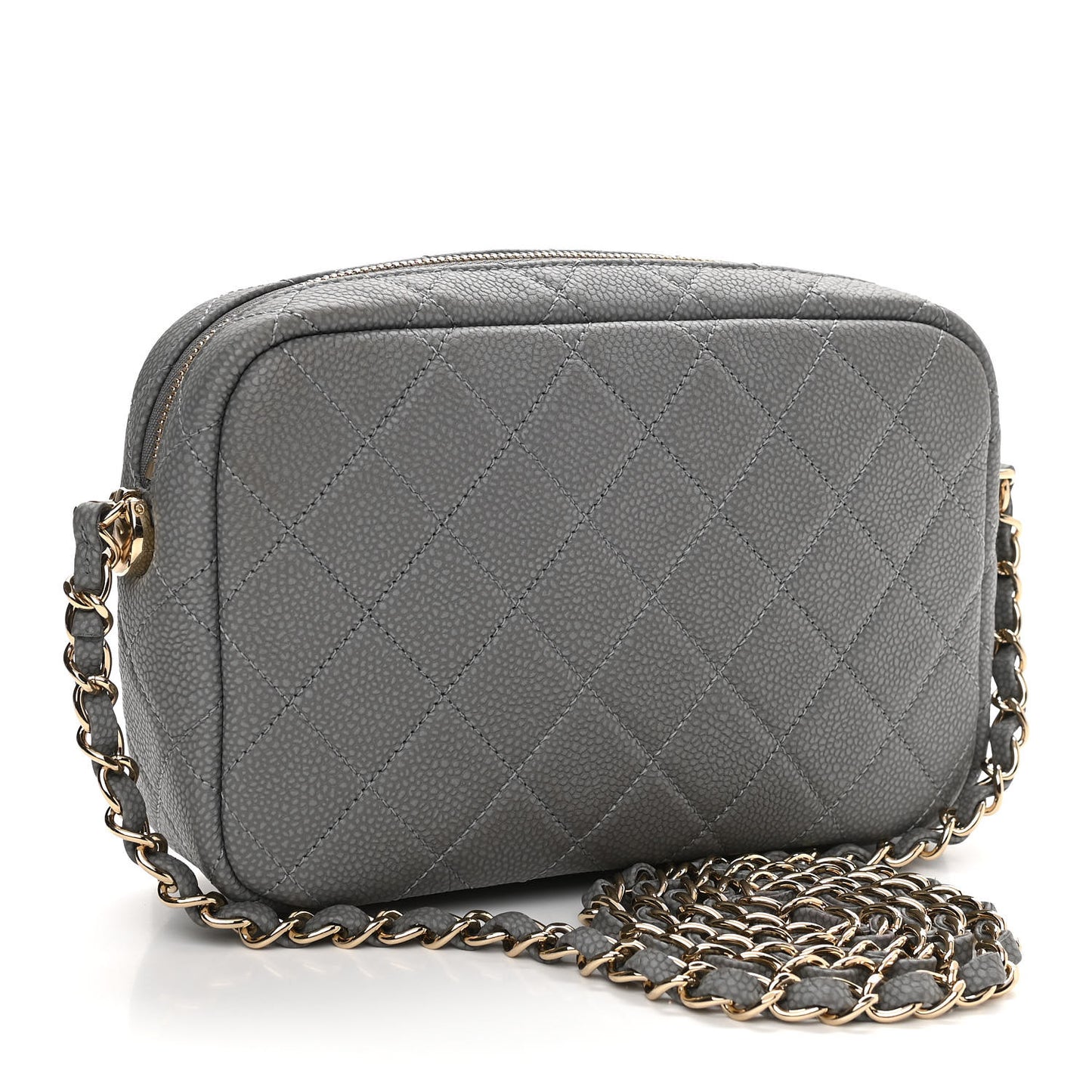 Iridescent Caviar Flat Quilted Small Coco Tassel Camera Case Grey