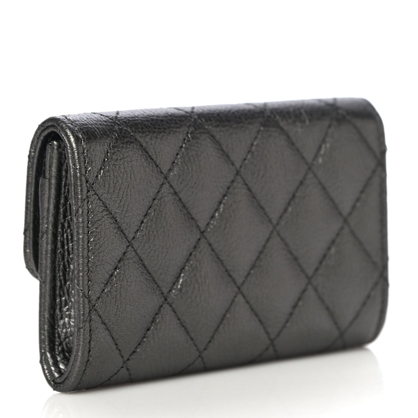 Metallic Calfskin Quilted Reissue Flap Card Holder Grey