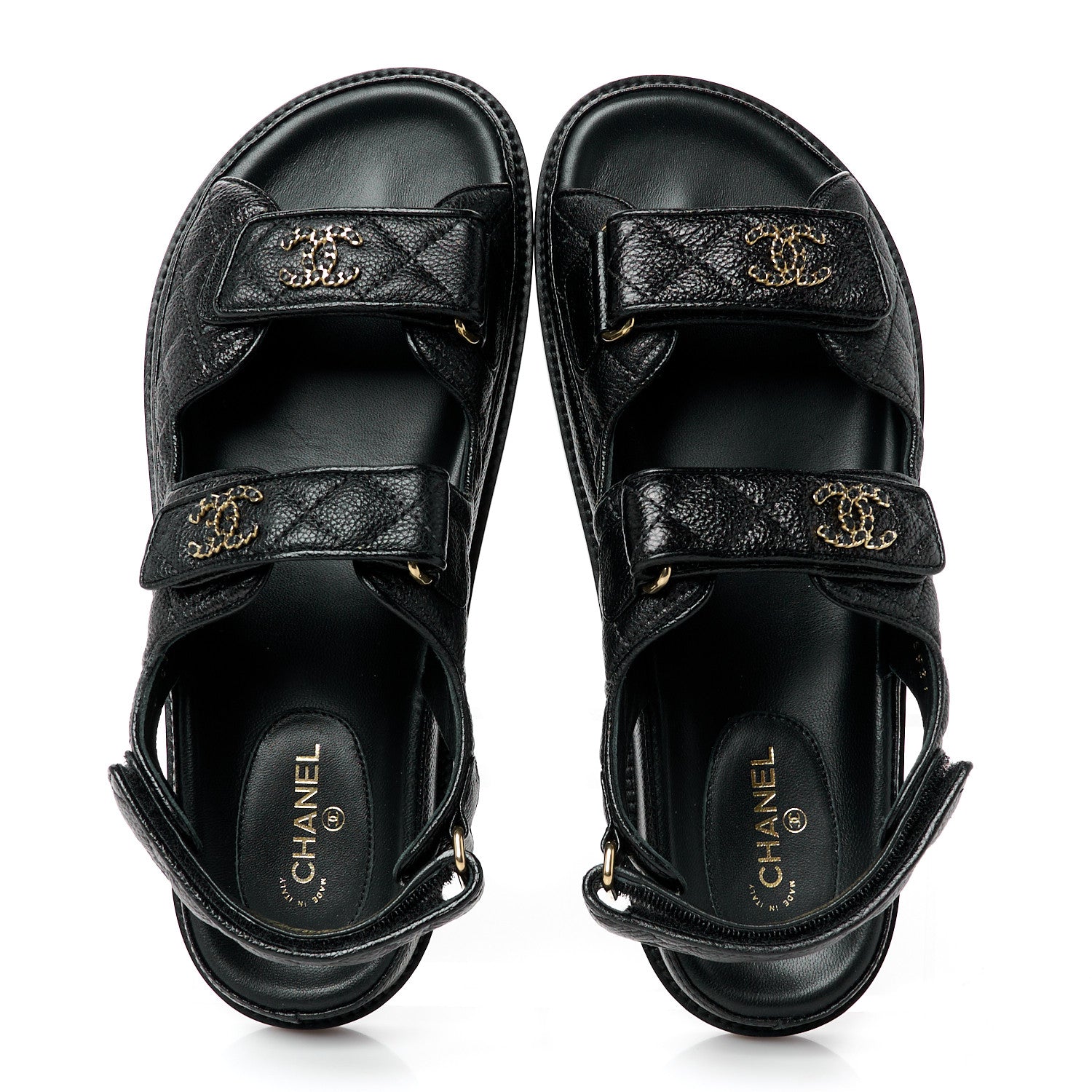 Chanel Grained Calfskin Velcro Dad Sandals 39.5 Black 2 of 10