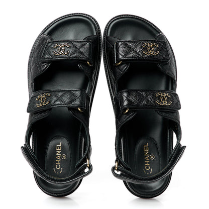 Chanel Grained Calfskin Velcro Dad Sandals 39.5 Black 2 of 10