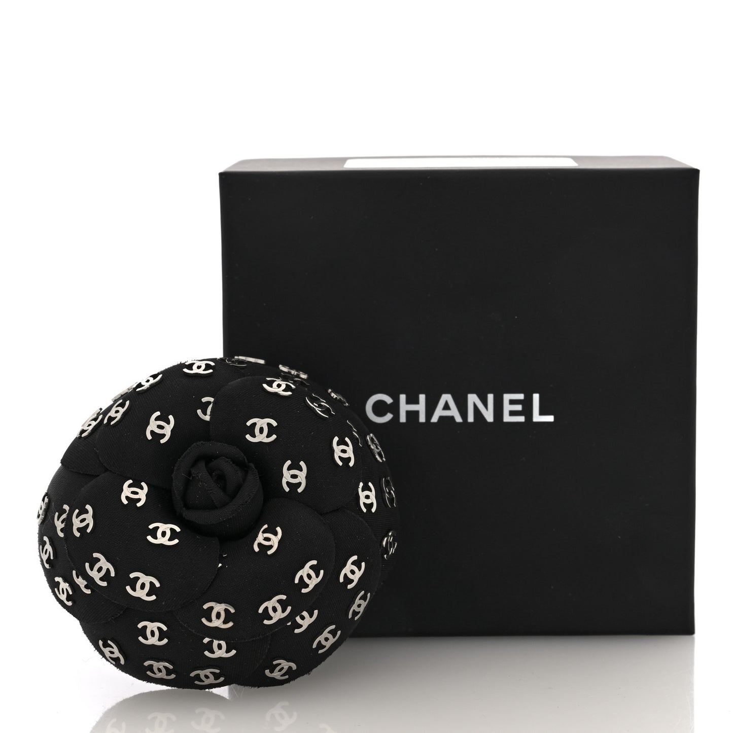 Satin CC Camellia Pin Brooch Black