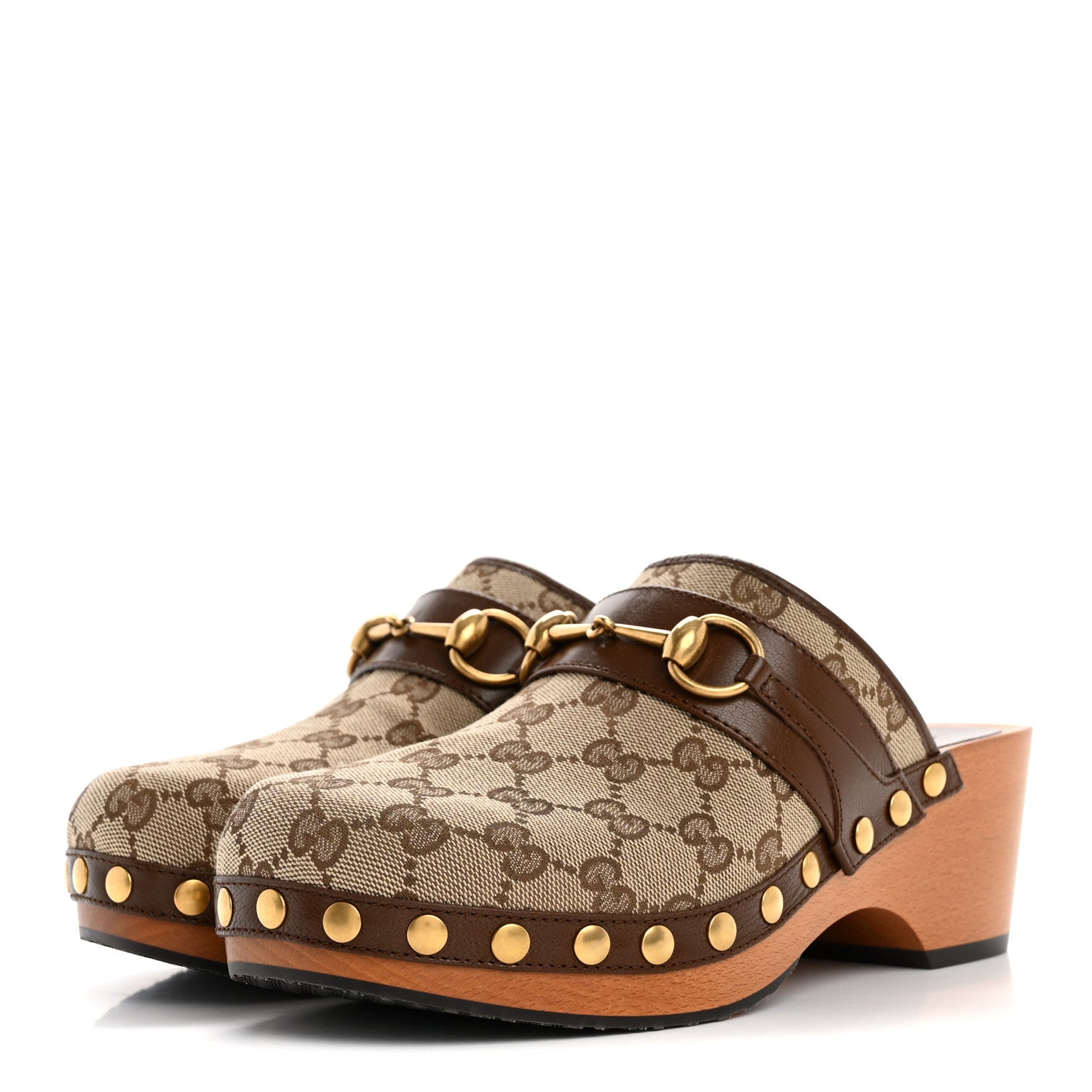 Gucci Monogram Goatskin Horsebit Clog Mules 37 Beige Ebony Brown Sugar 4 of 10