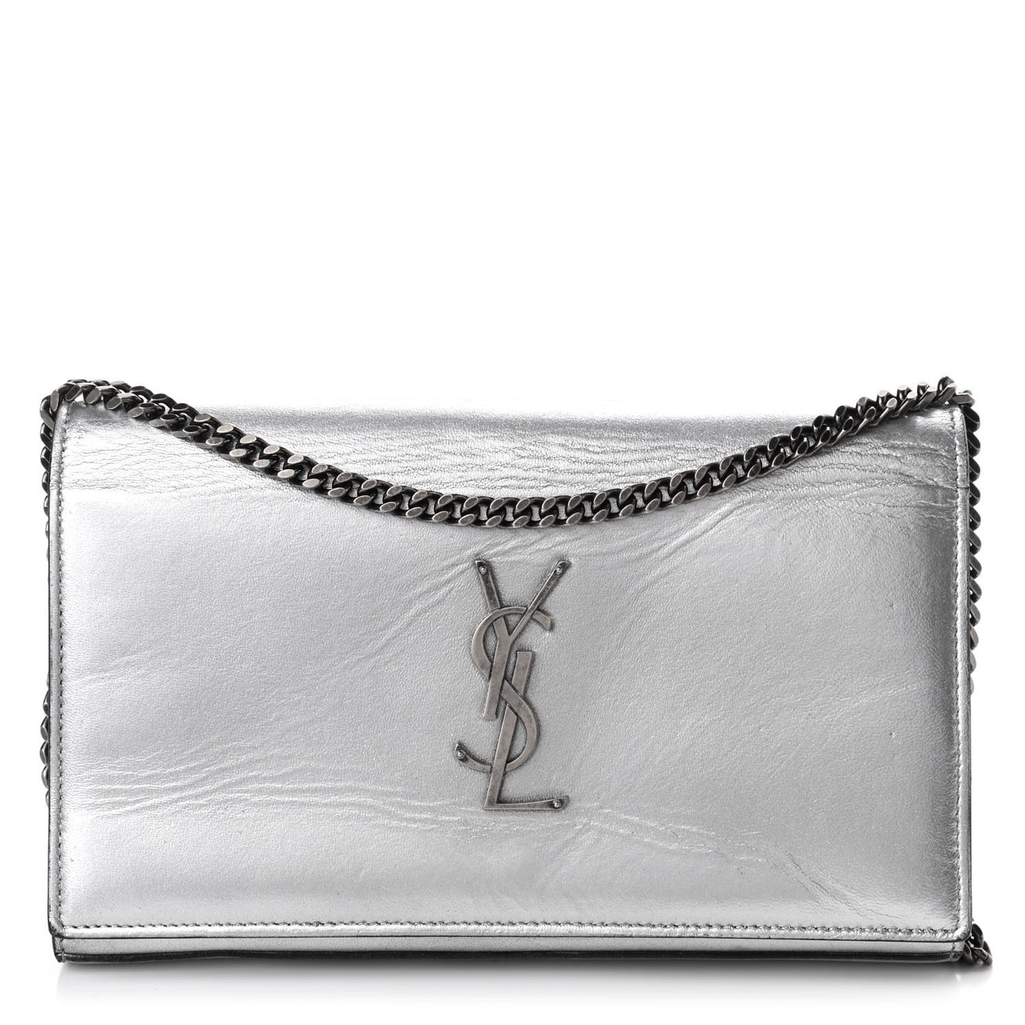 Metallic Calfskin Monogram Chain Wallet Argento
