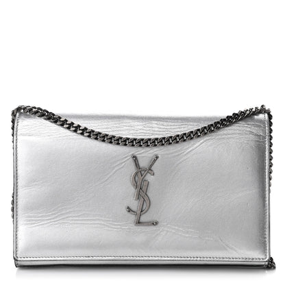 Saint Laurent Metallic Calfskin Monogram Chain Wallet Argento 1 of 10