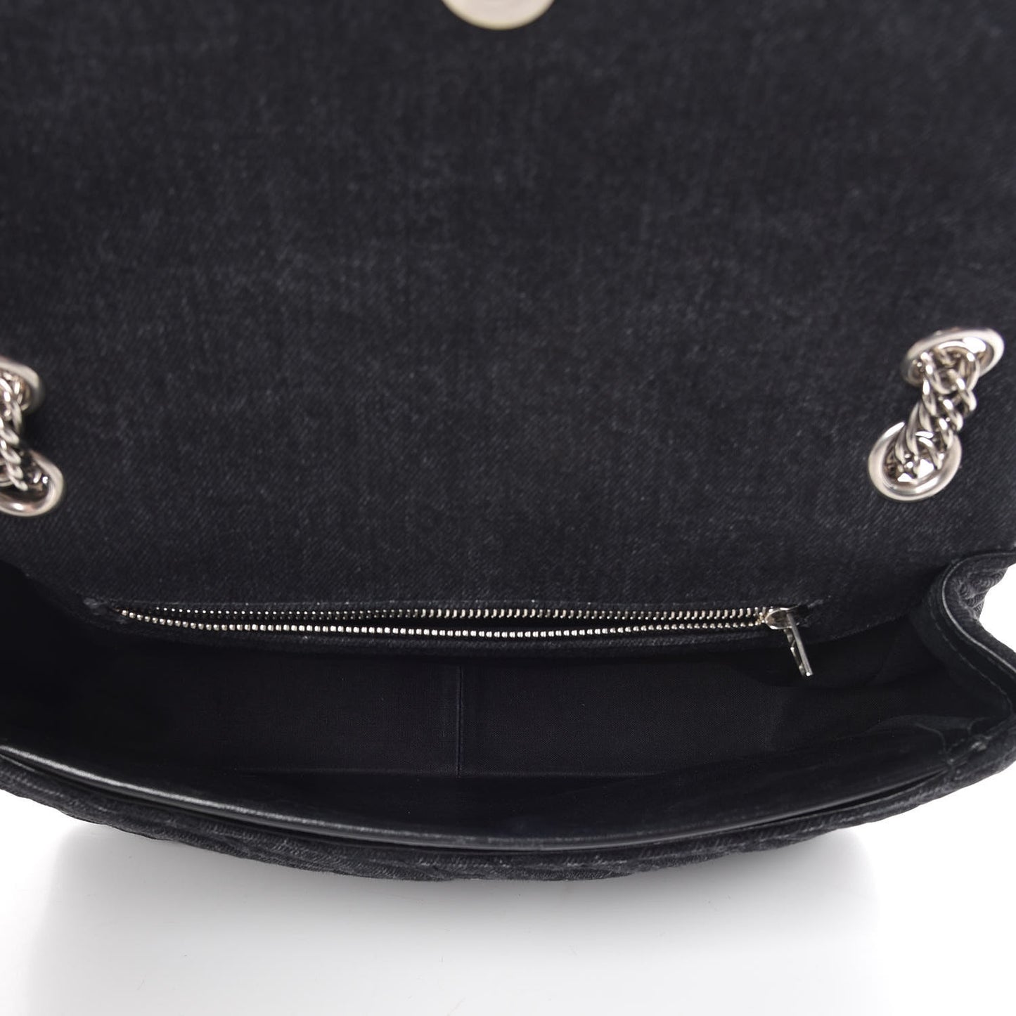 Destroyed Denim Jacquard Logo Matelasse M BB Round Shoulder Bag Black