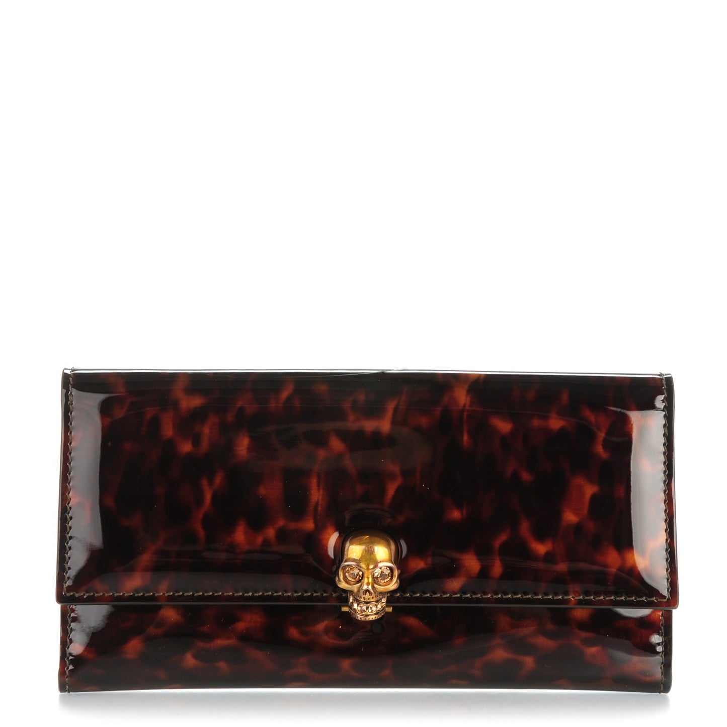 Tortoise Print Patent Skull Continental Wallet