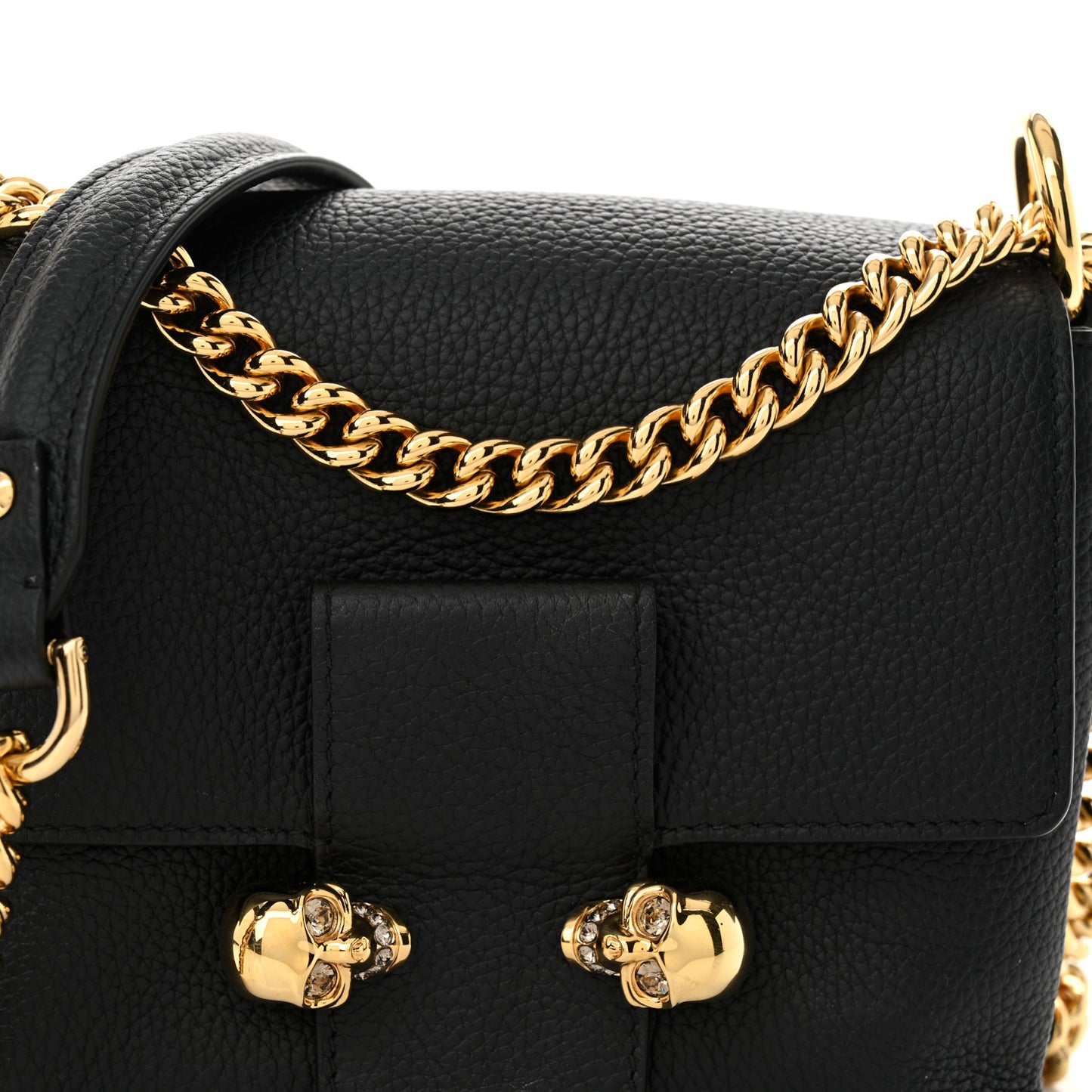Calfskin Small Twin Skull Chain Crossbody Black