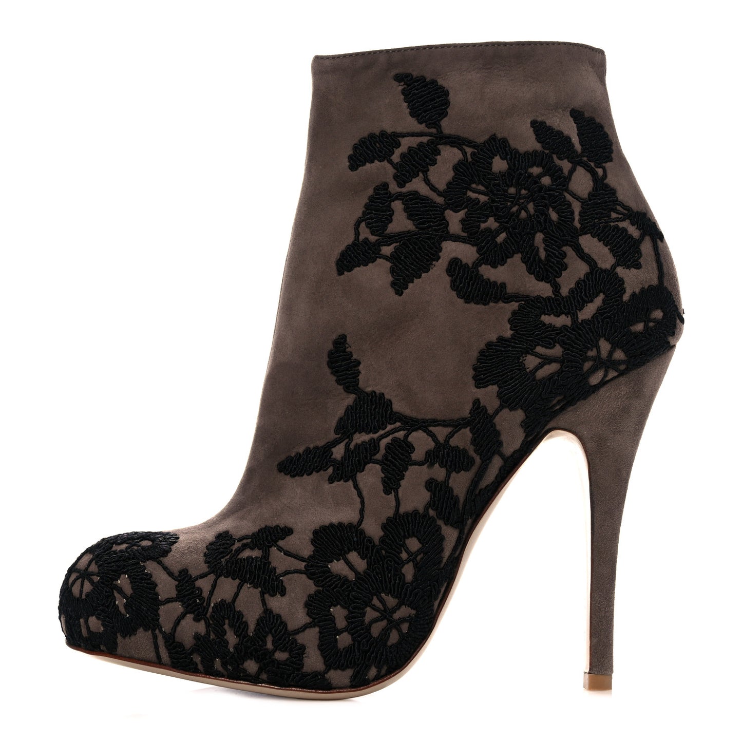 Suede Lace Ankle Booties 37.5 Brown Black